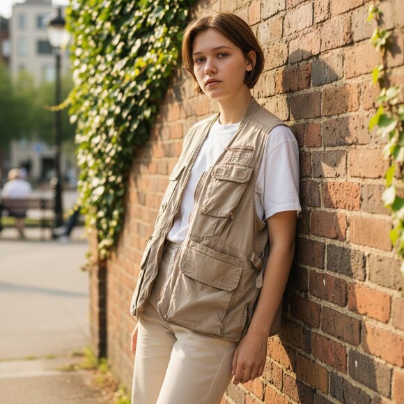 LL BEAN SZ S Women's Vintage Khaki Cargo Fishing Hunting Vest Camping Hiking - Picture 1 of 13